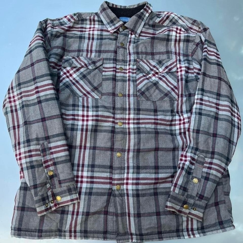 Plaid thermal snap button jacket